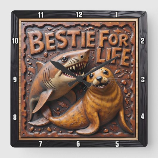 Shark Seal Textured Friendship Quadratische Wanduhr (Vorderseite)