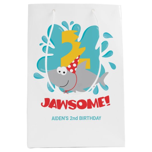 Shark Second Birthday Geschenktasche Mittlere Geschenktüte (Vorderseite)