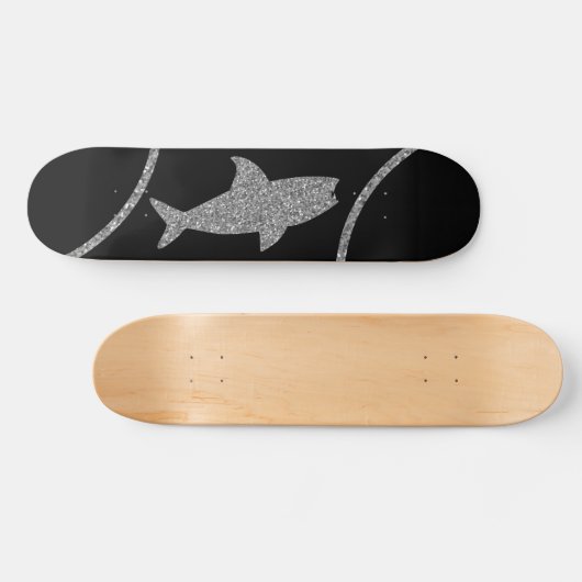 Shark Silver Glitzer Black Skateboard (Horizontal)