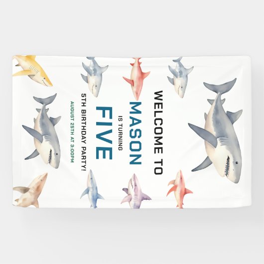 Shark Splash 5th Birthday | Cute Ocean Kids Banner (Horizontal)