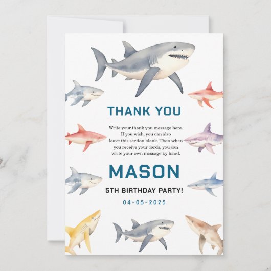Shark Splash 5th Birthday | Cute Ocean Kids Dankeskarte (Vorderseite)