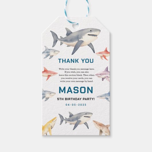 Shark Splash 5th Birthday | Cute Ocean Kids Geschenkanhänger (Vorderseite)
