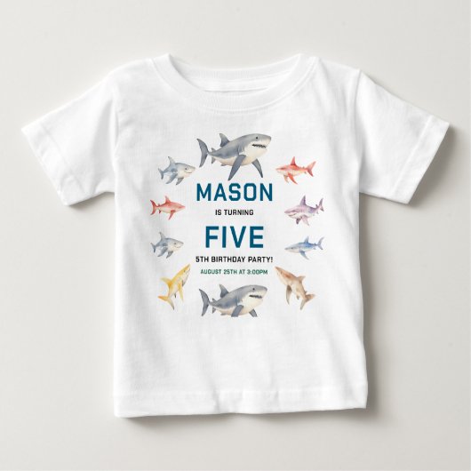 Shark Splash 5th Birthday Party | Cute Ocean Kids Baby T-shirt (Vorderseite)