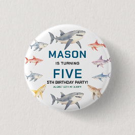 Shark Splash 5th Birthday Party | Cute Ocean Kids Button