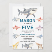 Shark Splash 5th Birthday Party | Cute Ocean Kids Einladung (Vorderseite)
