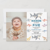 Shark Splash 5th Birthday Party | Cute Ocean Kids Einladung (Vorderseite)