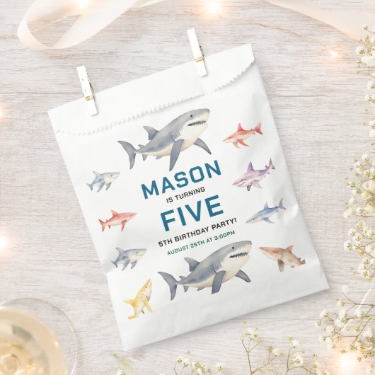 Shark Splash 5th Birthday Party | Cute Ocean Kids Geschenktütchen (Ausgeschnitten)