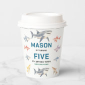 Shark Splash 5th Birthday Party | Cute Ocean Kids Pappbecher (Vorderseite)