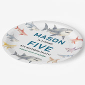 Shark Splash 5th Birthday Party | Cute Ocean Kids Pappteller (Schrägansicht)