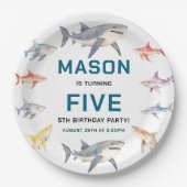 Shark Splash 5th Birthday Party | Cute Ocean Kids Pappteller (Vorderseite)