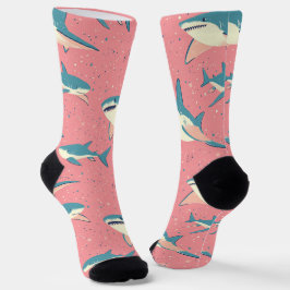 Shark Splash - Fun Ocean Pink und Blue Muster Socken