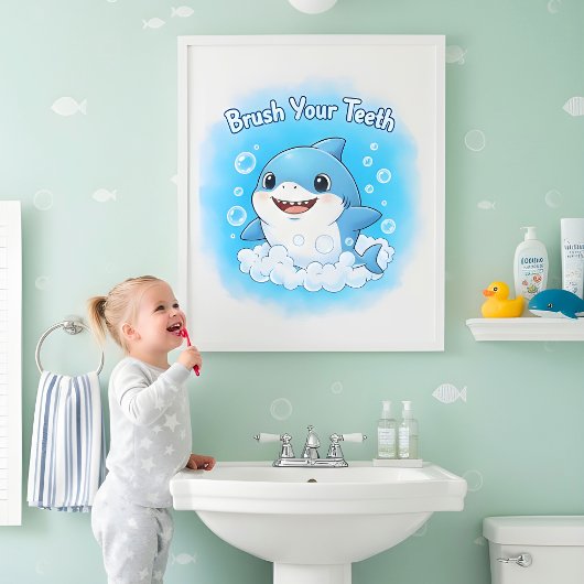 Shark Splash Kids Bathroom Wall Art Poster