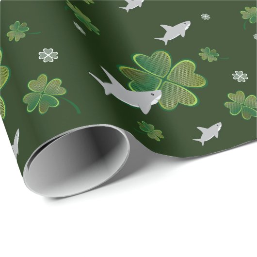 Shark St. Patrick's Day Kleeblatt Green Geschenkpapier (Rolleneckpunkt)