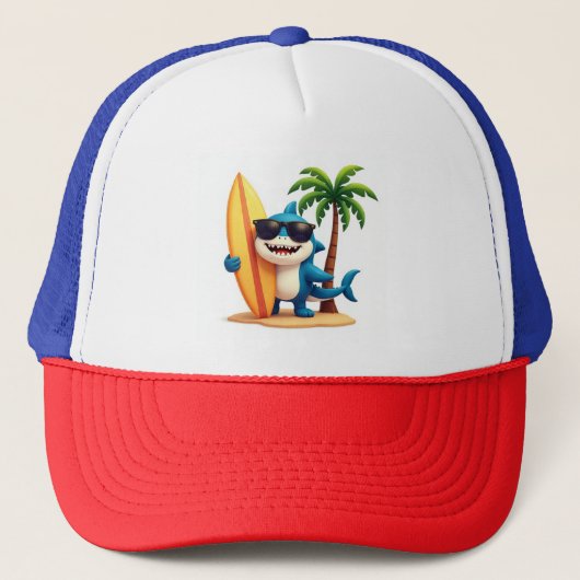 Shark Style 🦈 Surf Cap mit tropischem Cartoon Art Truckerkappe (Vorderseite)