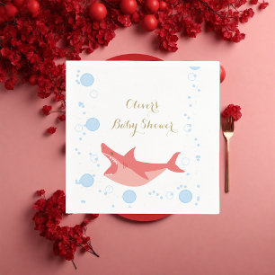 Shark Summer Red und Blue Bubbles Baby Dusche Serviette