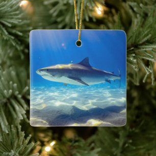 Shark Swimming Blue Ocean Water Keramikornament