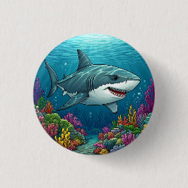 Shark swimming in ocean depths button