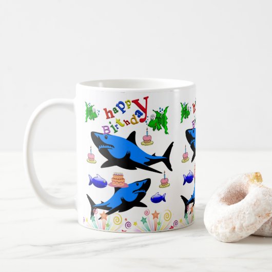 Shark Tasse Happy Birthday Tasse (Mit Donut)