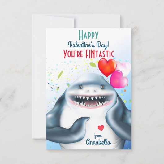 Shark Theme Fintastic Kids Valentine Karte (Vorderseite)