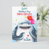 Shark Theme Fintastic Kids Valentine Karte (Stehend Vorderseite)