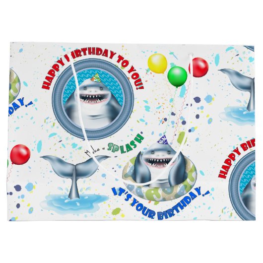 Shark Theme Kindergeburtstag Große Geschenktüte (Rückseite)