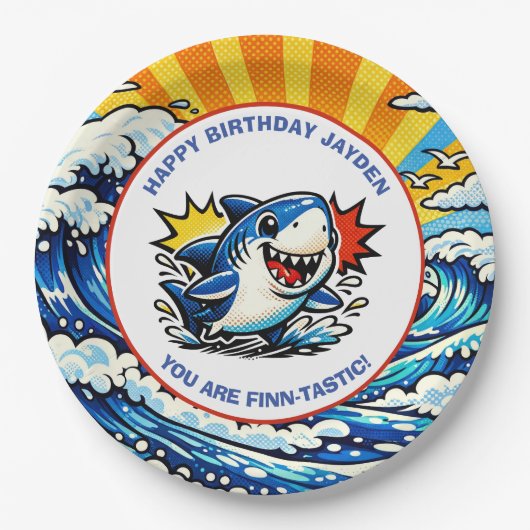 Shark Themed Nautical Boy's Birthday Party Pappteller (Vorderseite)
