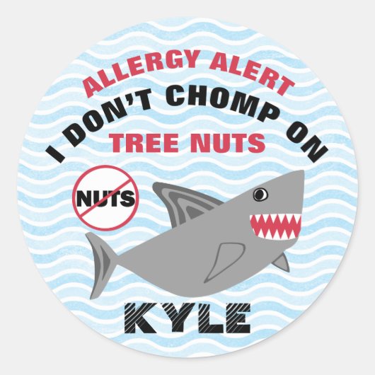 Shark Tree Nut Peanut Allergy Alert individuell an Runder Aufkleber (Vorderseite)