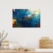 Shark Underwater Surrounded by Jellyfish Poster (Küche)