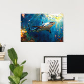 Shark Underwater Surrounded by Jellyfish Poster (Heimbüro)