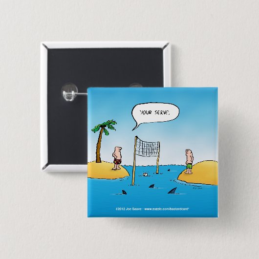 Shark Volleyball Funny Cartoon Button (Vorne & Hinten)