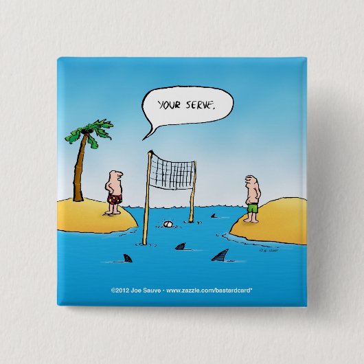 Shark Volleyball Funny Cartoon Button (Vorderseite)