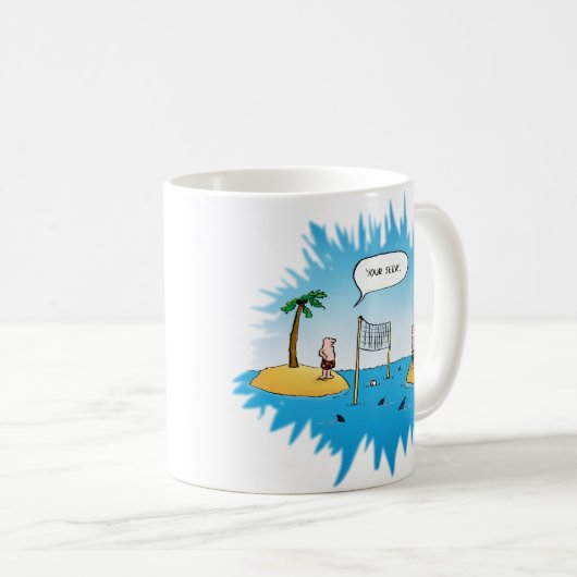 Shark Volleyball Funny Cartoon Kaffeetasse (VorderseiteRechts)