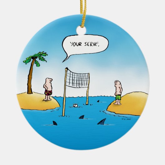 Shark Volleyball Funny Cartoon Keramik Ornament (Vorne)