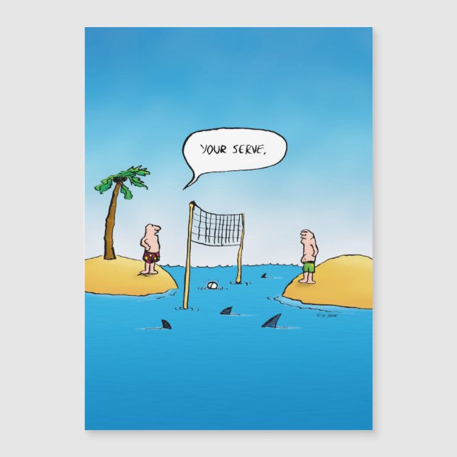 Shark Volleyball Funny Cartoon Magnetkarte (Vorderseite)