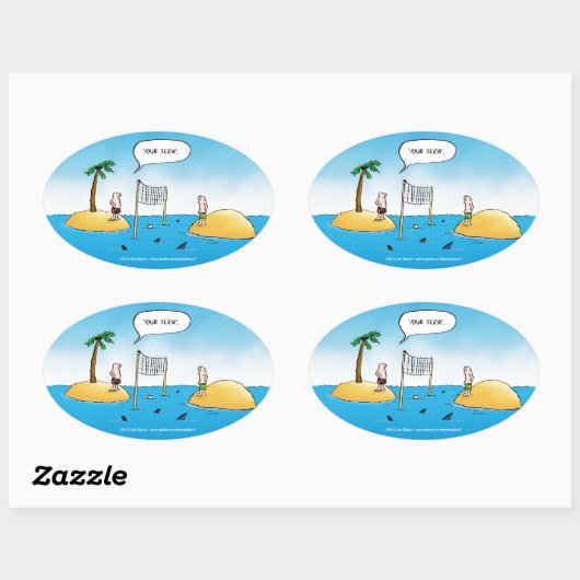 Shark Volleyball Funny Cartoon Ovaler Aufkleber (Blatt)