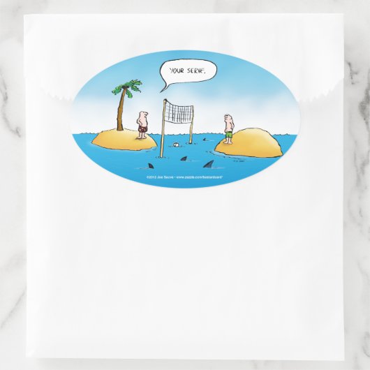 Shark Volleyball Funny Cartoon Ovaler Aufkleber (Tasche)