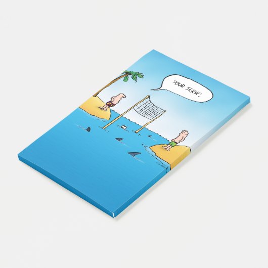 Shark Volleyball Funny Cartoon Post-it Klebezettel (angewinkelt)