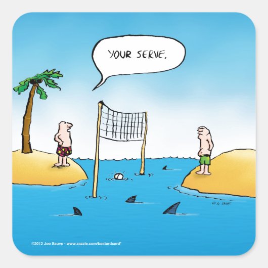 Shark Volleyball Funny Cartoon Quadratischer Aufkleber (Vorderseite)