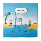 Shark Volleyball Funny Cartoon Tile Fliese (Vorderseite)