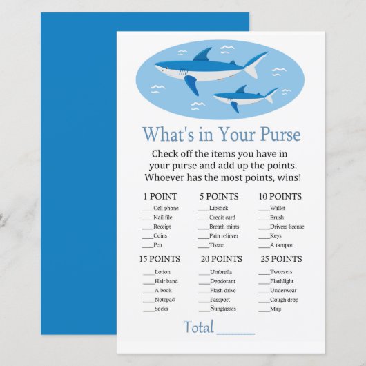 Shark Was ist in Ihrem Handtaschenspiel Babydusche (Vorne/Hinten)