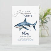 Shark Watercolor Blue Minimalistisch Jawsome Party Einladung (Stehend Vorderseite)