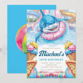 Shark Waterpark Fun Boys Pool Party Birthday Einladung