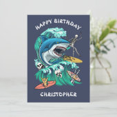 Shark Wave Custom Birthday Card Feiertagskarte (Stehend Vorderseite)