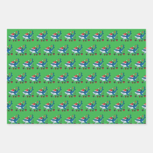 Shark Weihnachtsmannmütze Weihnachtsgeschenk Geschenkpapier Set (Vorderseite)