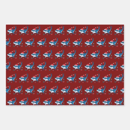 Shark Weihnachtsmannmütze Weihnachtsgeschenk Geschenkpapier Set (Vorderseite)