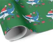 Shark Weihnachtsmannmütze Weihnachtsgeschenk Grün Geschenkpapier (Rolleneckpunkt)