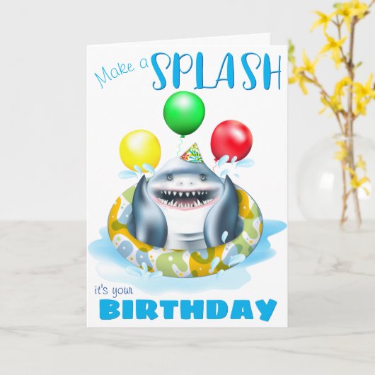 Shark Whimsical Kindergeburtstag Karte (Gelbe Blume)