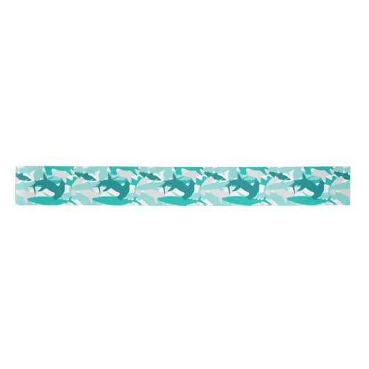 Shark White & Aquamarin Camouflage Muster Satin Ri Satinband (Vorderseite)