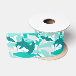 Shark White & Aquamarin Camouflage Muster Satin Ri Satinband