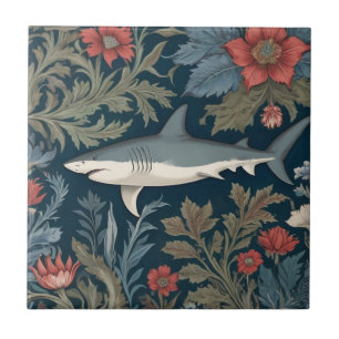Shark William Morris Stil Links gegenüber dem Meer Fliese